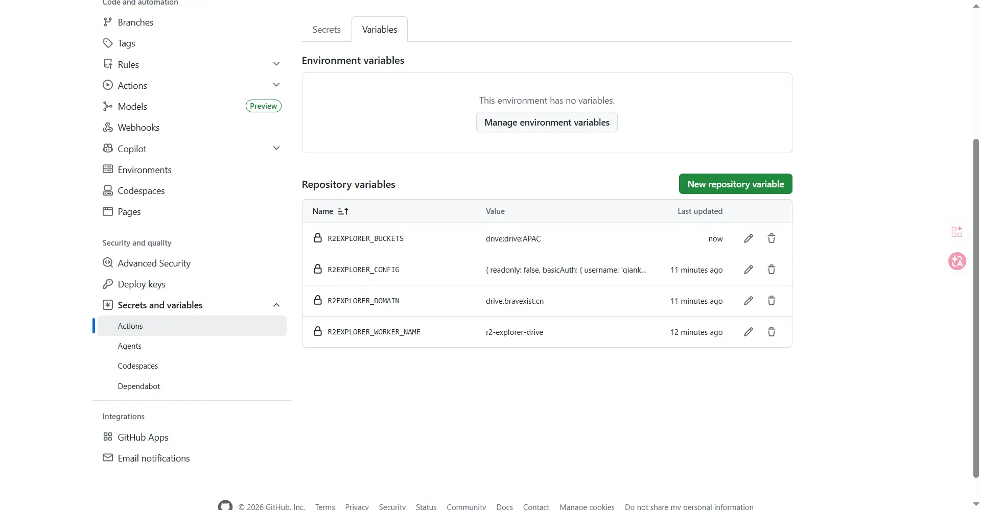 Repository variables